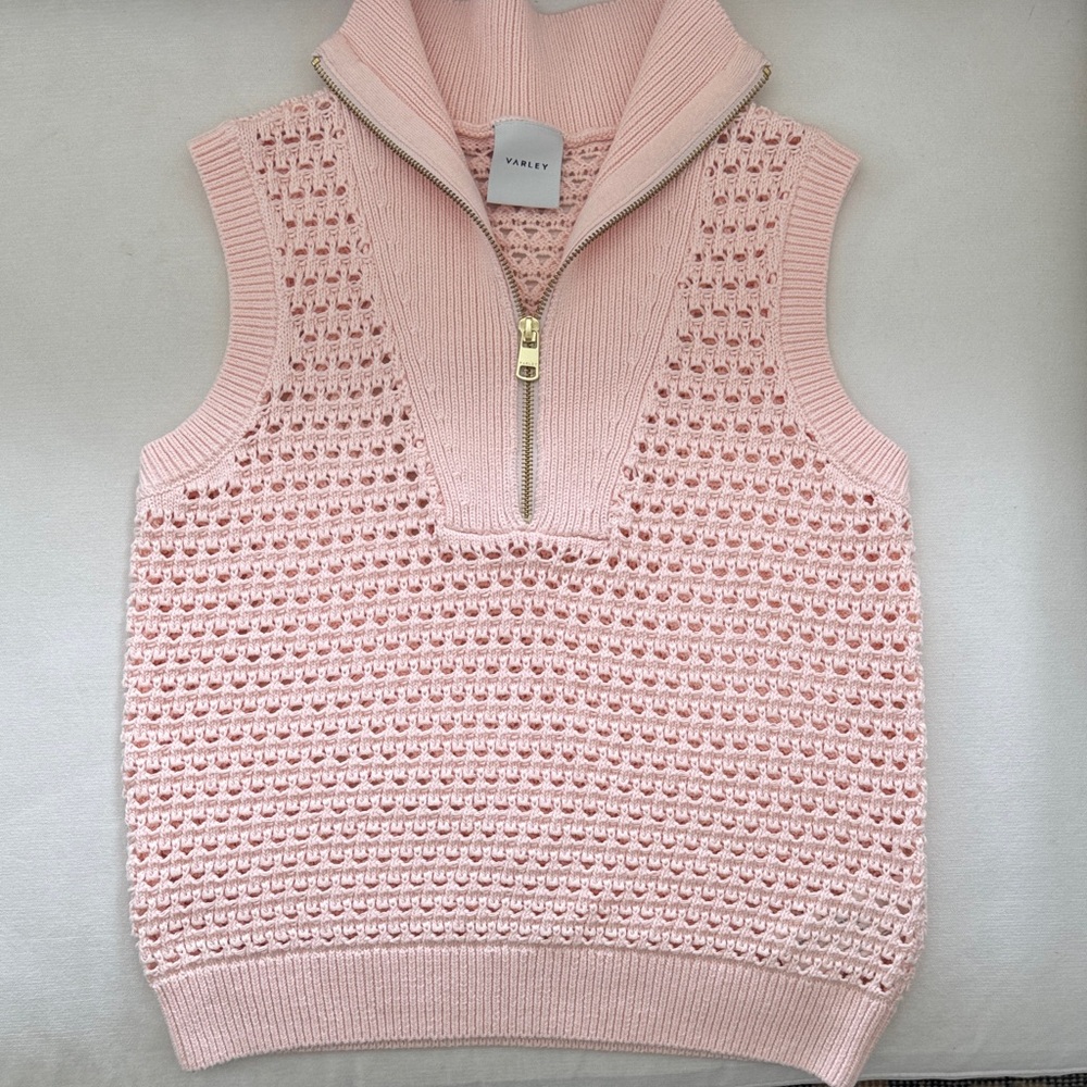 Varley Soft Pink Knit Half-Zip Sweater Vest sz S